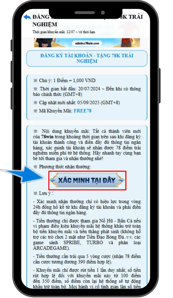 Bước 3: Chọn vào " XÁC MINH TẠI ĐÂY "
